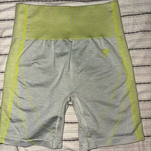 Gymshark Gray and Yellow Bike Shorts High-Waisted Athletic Wear